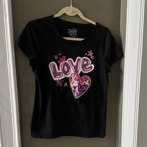 Justice size 20 Black Graphic Tee Love  Heart Accents